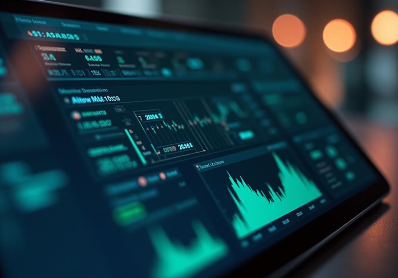 Close-up of a high-tech dashboard showing efficiency metrics and automated process logs